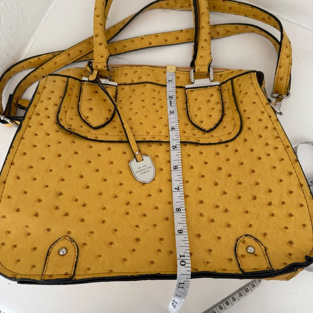London Fog Yellow Faux Ostrich Satchel Crossbody Bag